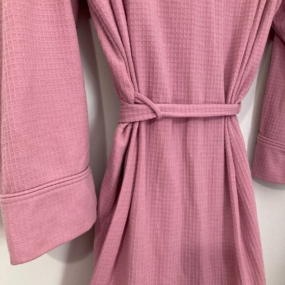 DKNY Women L Pink Cotton Blend Tie Waist Robe Spa Shower Soft Knit - Picture 10 of 11